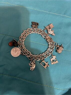 Sterling Silver Vintage Charm Bracelet with Multiple Vintage Charms - Silver